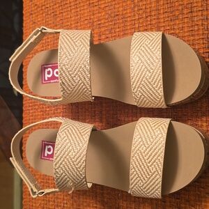 POP BRAND WOMENS NATURAL COLOR CORK WEDGE HEELS SANDALS SIZE 7.5